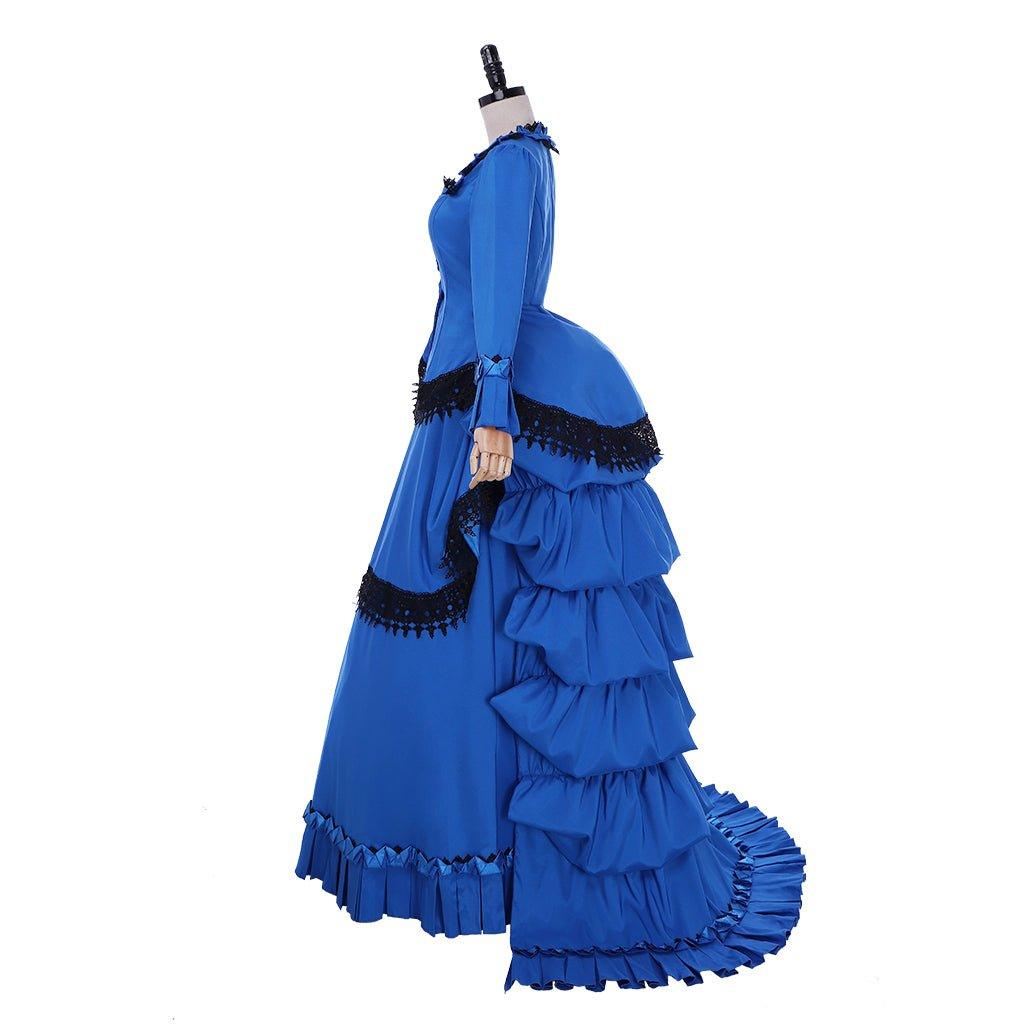 Victorian Bustle Gown Dress | Medieval Renaissance Blue Victorian Dress - Coscosmos