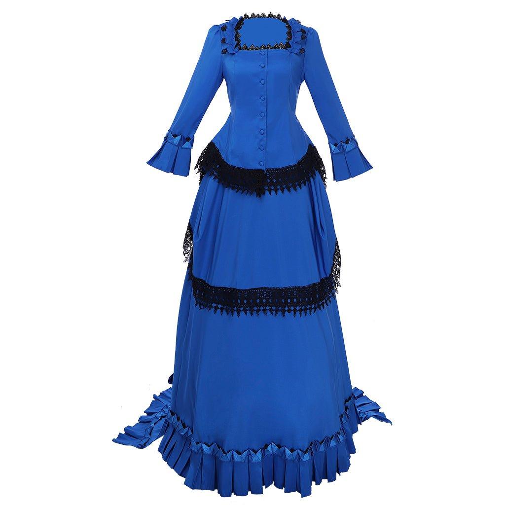 Victorian Bustle Gown Dress | Medieval Renaissance Blue Victorian Dress - Coscosmos