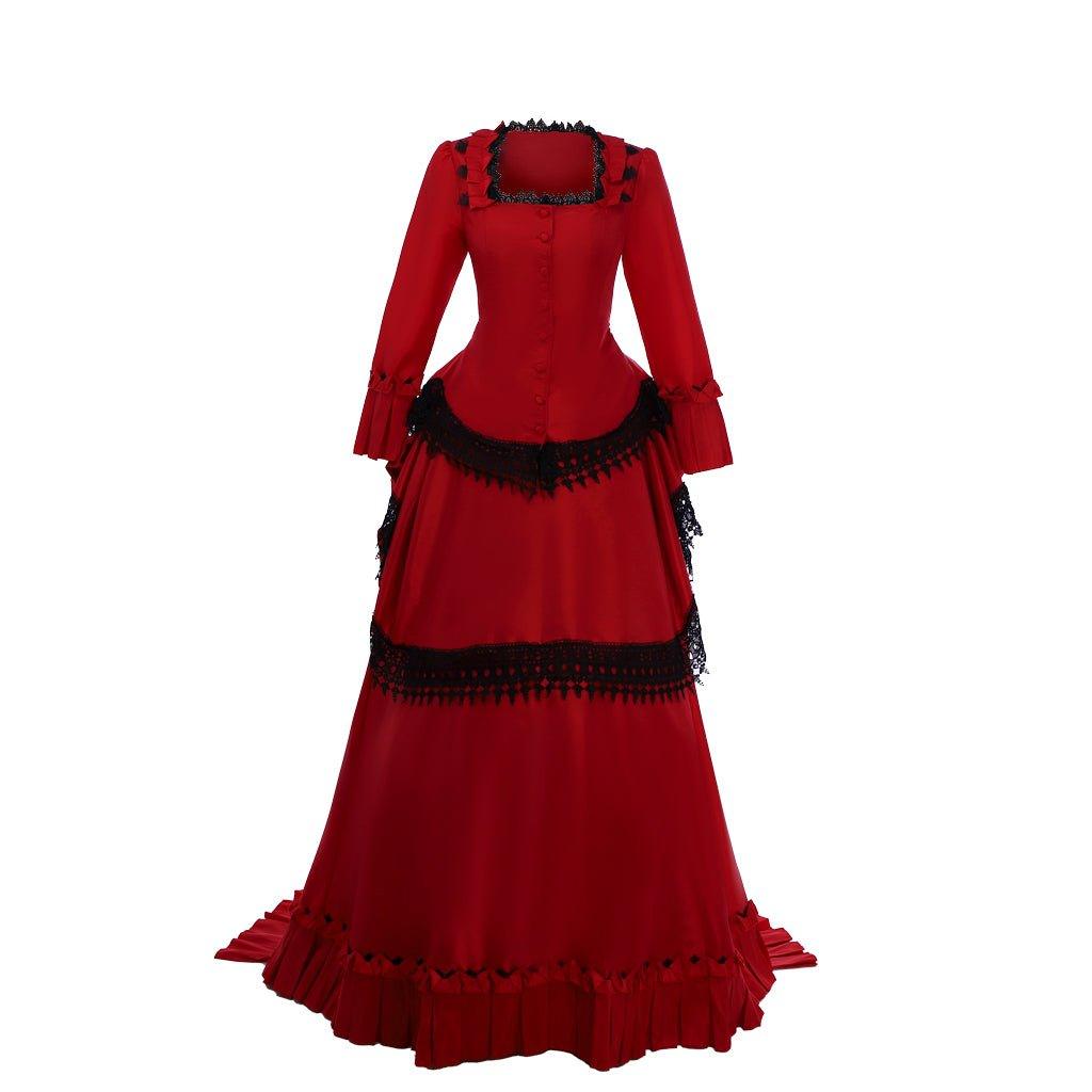 Victorian Bustle Gown Dress | Red Medieval Renaissance Victorian Dress for Cosplay - Coscosmos