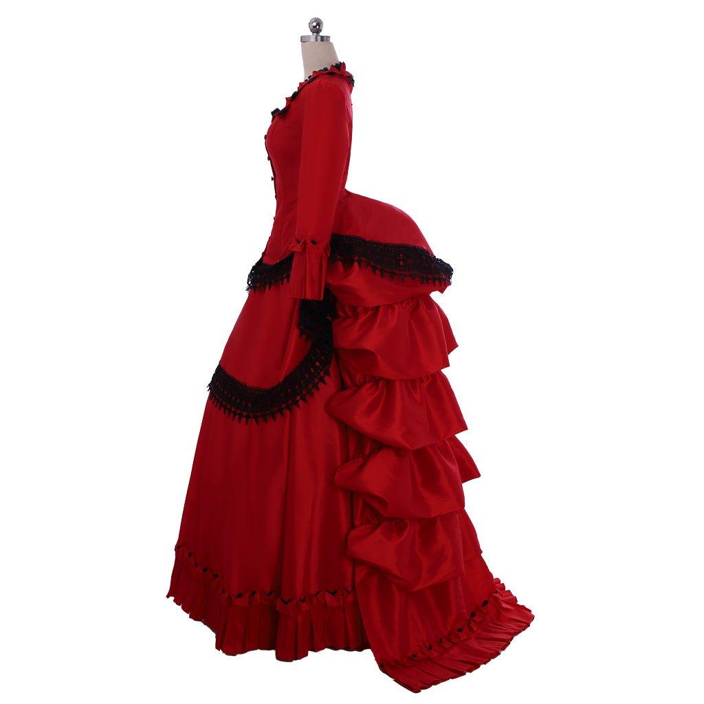 Victorian Bustle Gown Dress | Red Medieval Renaissance Victorian Dress for Cosplay - Coscosmos