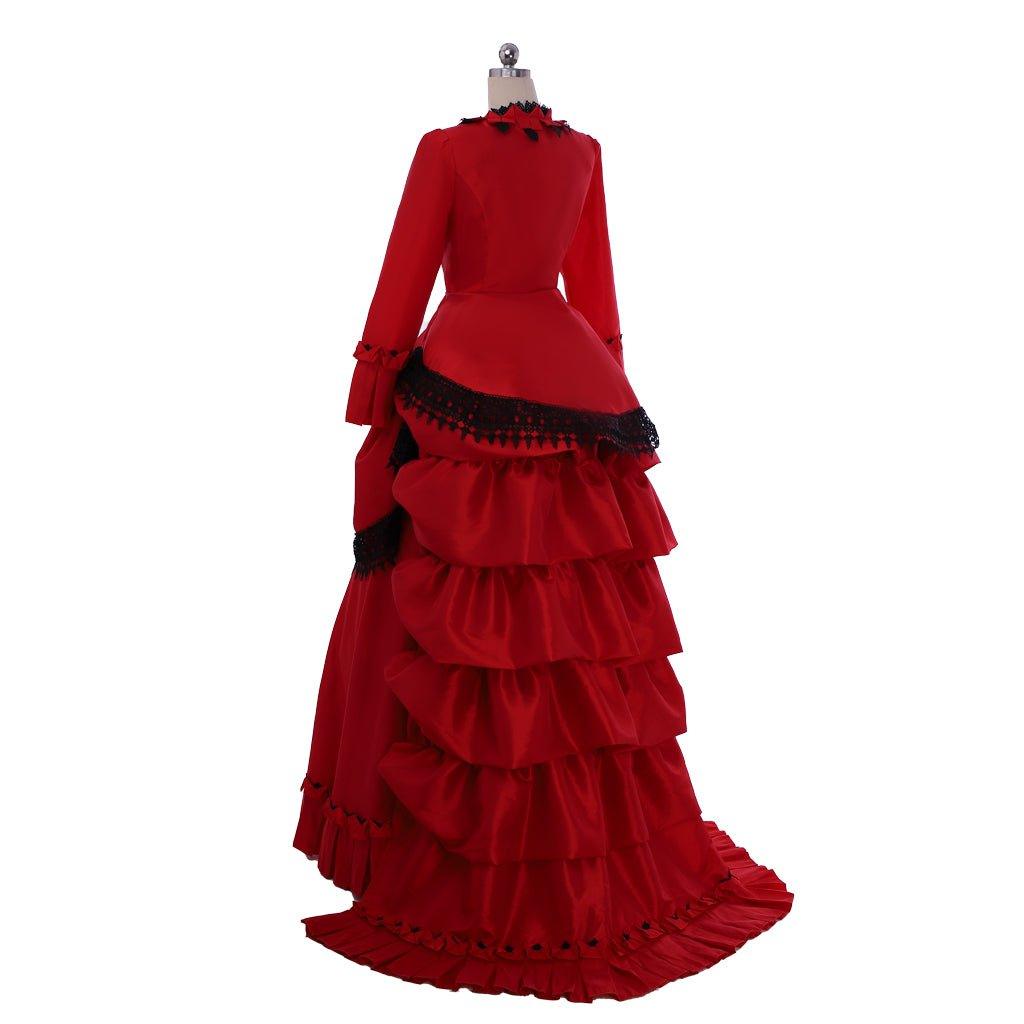 Victorian Bustle Gown Dress | Red Medieval Renaissance Victorian Dress for Cosplay - Coscosmos