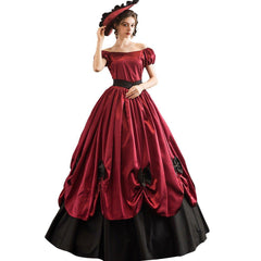 Victorian Christmas Gala Dress: European Court Gown with Puffy Sleeves for Festive Events - Coscosmos