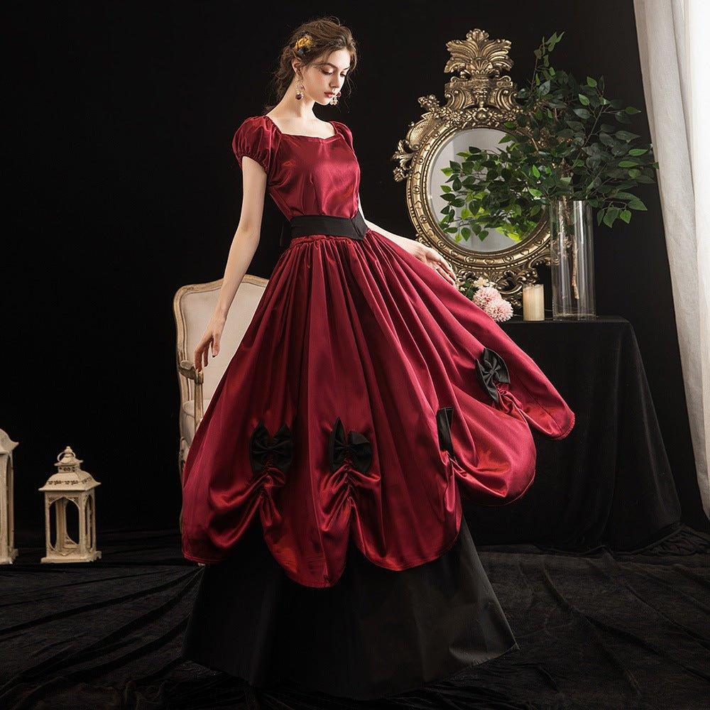 Victorian Christmas Gala Dress: European Court Gown with Puffy Sleeves for Festive Events - Coscosmos