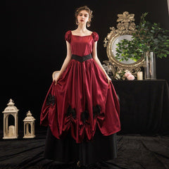 Victorian Christmas Gala Dress: European Court Gown with Puffy Sleeves for Festive Events - Coscosmos