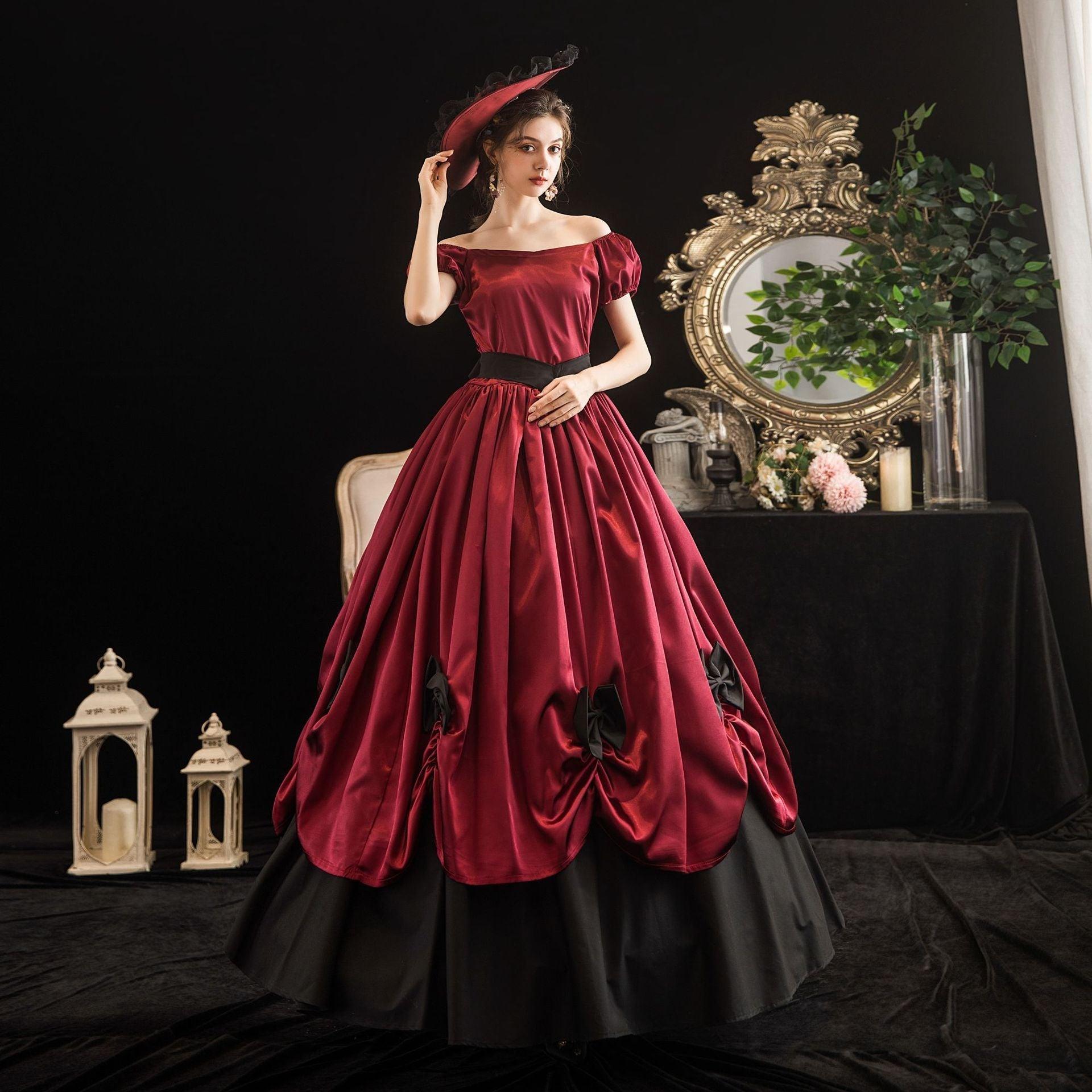 Victorian Christmas Gala Dress: European Court Gown with Puffy Sleeves for Festive Events - Coscosmos