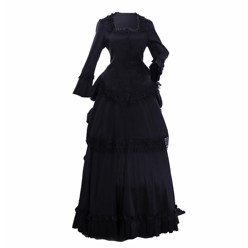 Victorian Gothic Black Ball Gown | Medieval Queen Tudor Baroque Southern Belle Dress - Coscosmos