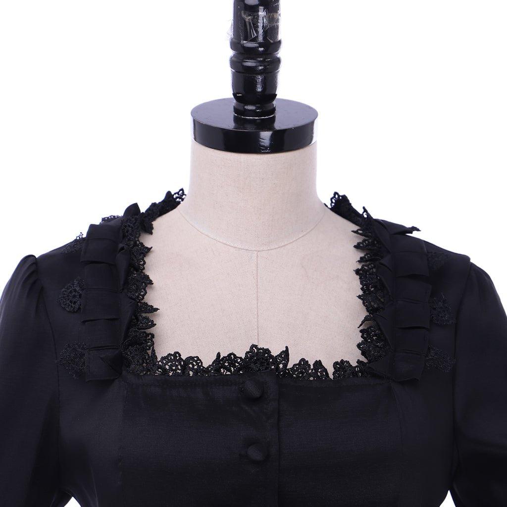 Victorian Gothic Black Ball Gown | Medieval Queen Tudor Baroque Southern Belle Dress - Coscosmos