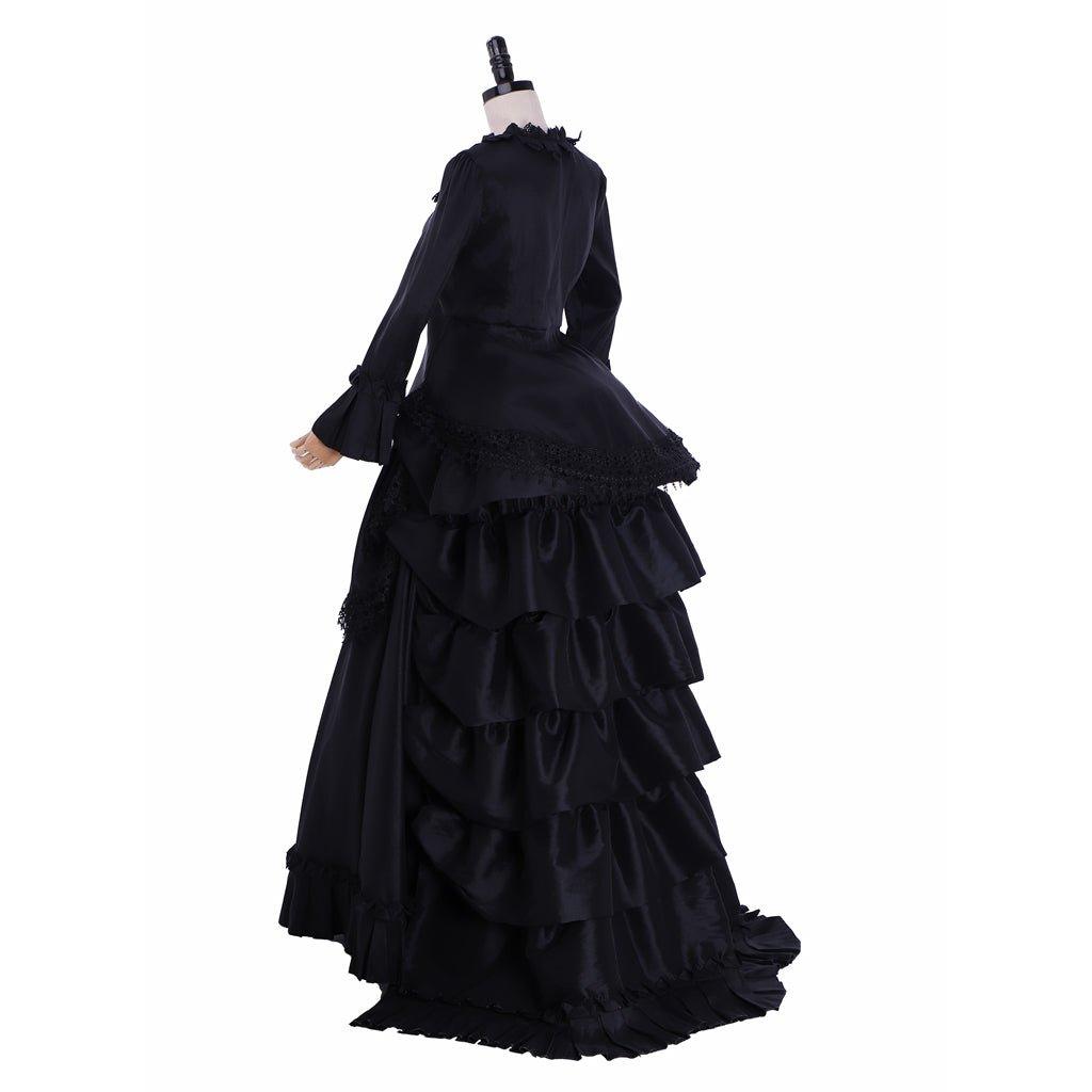 Victorian Gothic Black Ball Gown | Medieval Queen Tudor Baroque Southern Belle Dress - Coscosmos