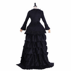 Victorian Gothic Black Ball Gown | Medieval Queen Tudor Baroque Southern Belle Dress - Coscosmos