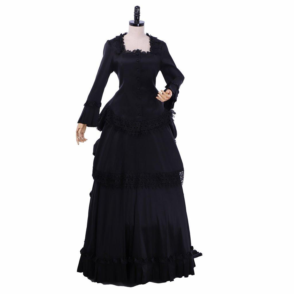 Victorian Gothic Black Ball Gown | Medieval Queen Tudor Baroque Southern Belle Dress - Coscosmos