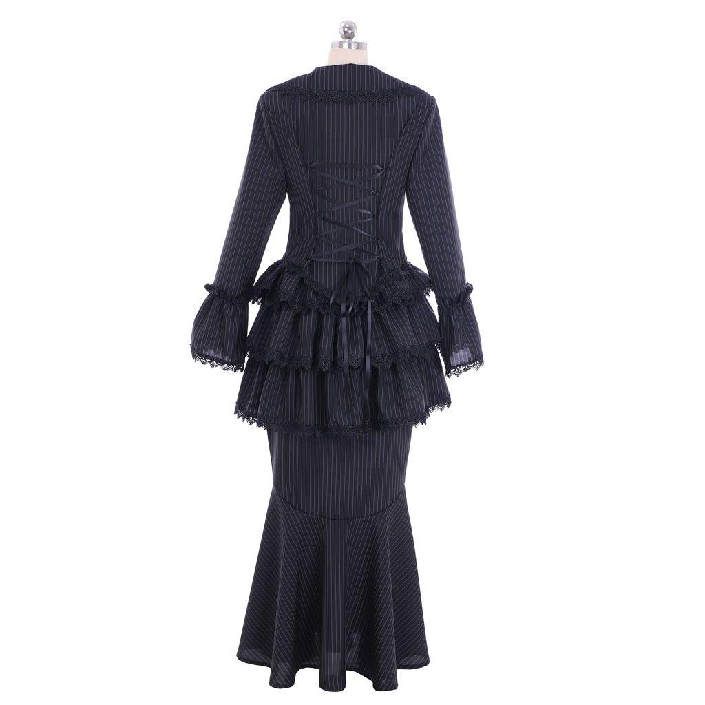 Victorian Gothic Black Bustle Gown Dress | Corset Dress & Steampunk Skirt | Southern Belle Civil War Costume - Coscosmos