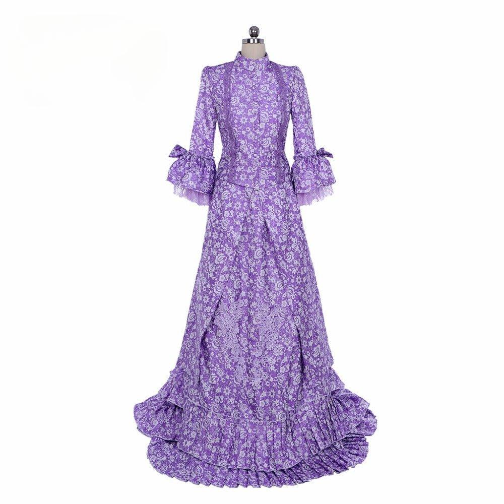 Victorian Gothic Purple Bustle Gown | Civil War Southern Belle Ball Gown Dress for Christmas - Coscosmos