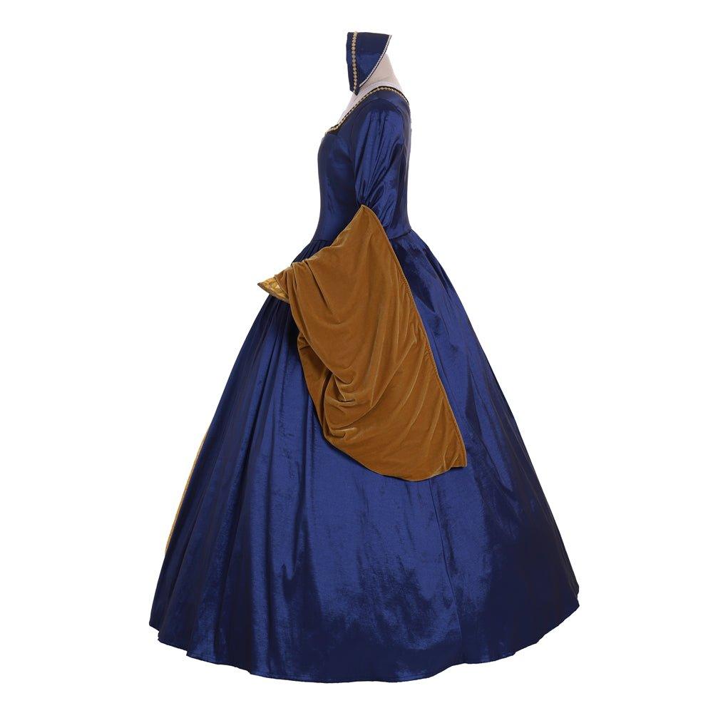 Victorian Queen Elizabeth Tudor Renaissance Dress | Anne Boleyn Style Blue Cosplay Costume for Women - Coscosmos