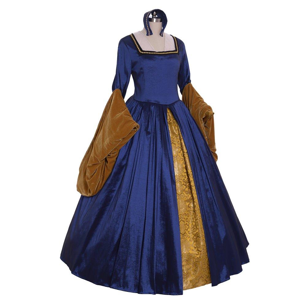 Victorian Queen Elizabeth Tudor Renaissance Dress | Anne Boleyn Style Blue Cosplay Costume for Women - Coscosmos