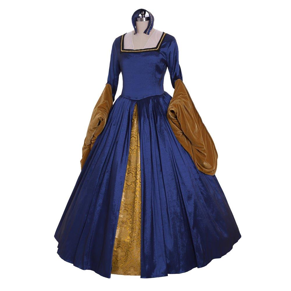 Victorian Queen Elizabeth Tudor Renaissance Dress | Anne Boleyn Style Blue Cosplay Costume for Women - Coscosmos