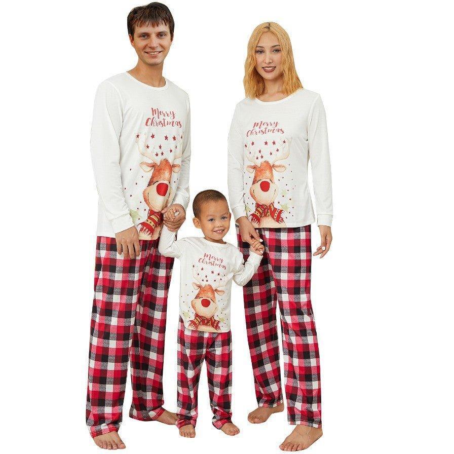 White Merry Christmas Cartoon Reindeer Family Matching Pajamas | Cozy Fall/Winter Parent - Child Christmas Sleepwear for Family - Coscosmos