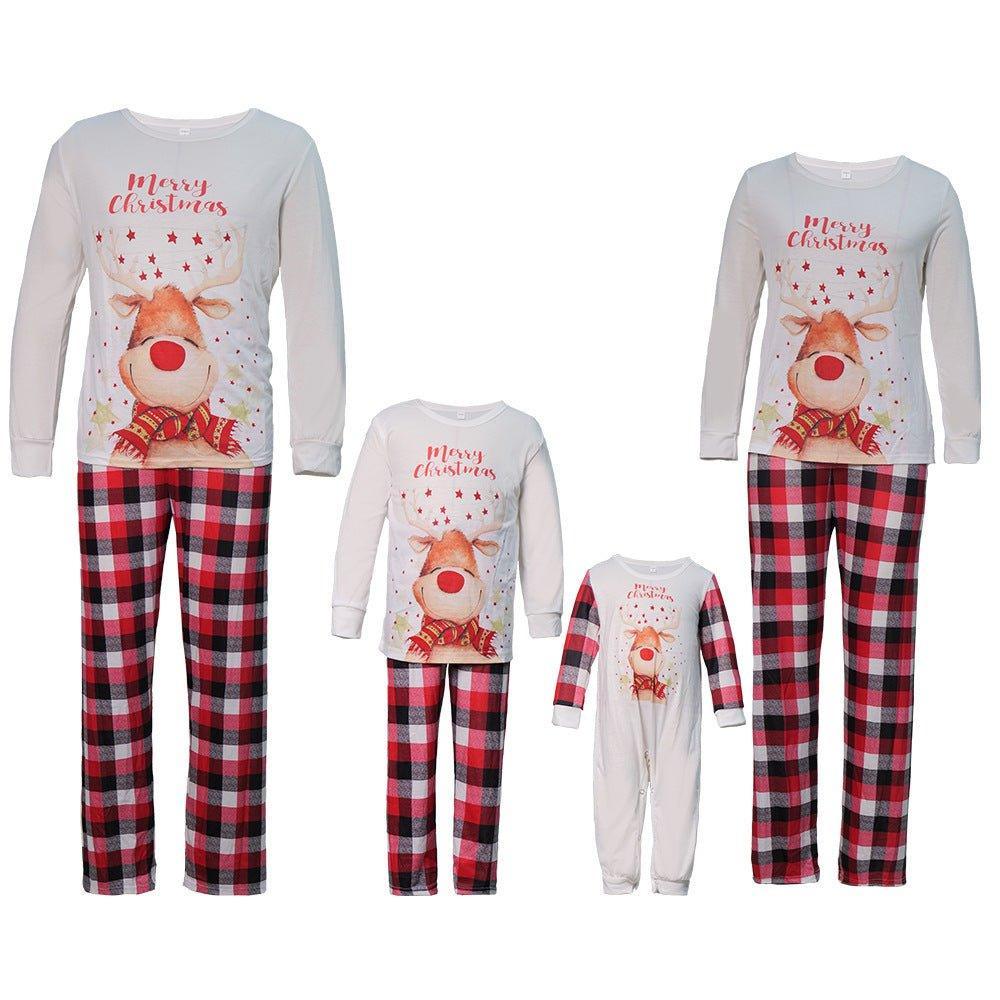 White Merry Christmas Cartoon Reindeer Family Matching Pajamas | Cozy Fall/Winter Parent - Child Christmas Sleepwear for Family - Coscosmos