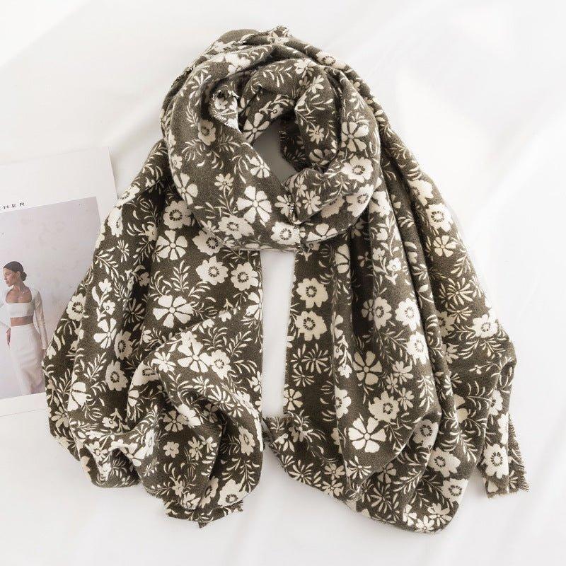 Winter Faux Cashmere Scarf with Daisy Print - Cozy Women's Wrap for Cold Weather | Perfect for Thanksgiving & Halloween - Coscosmos