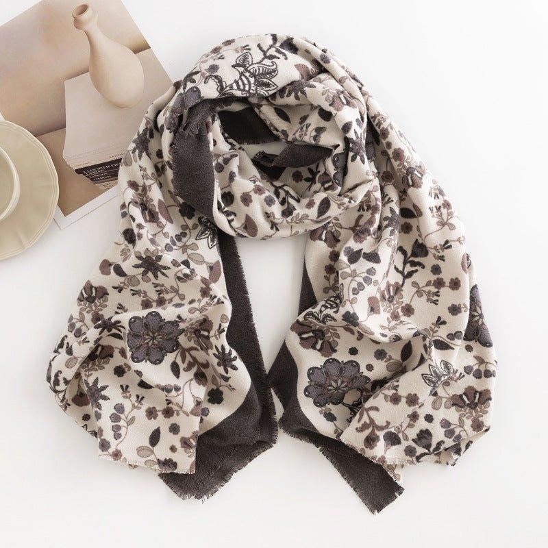 Winter Faux Cashmere Scarf with Daisy Print - Cozy Women's Wrap for Cold Weather | Perfect for Thanksgiving & Halloween - Coscosmos