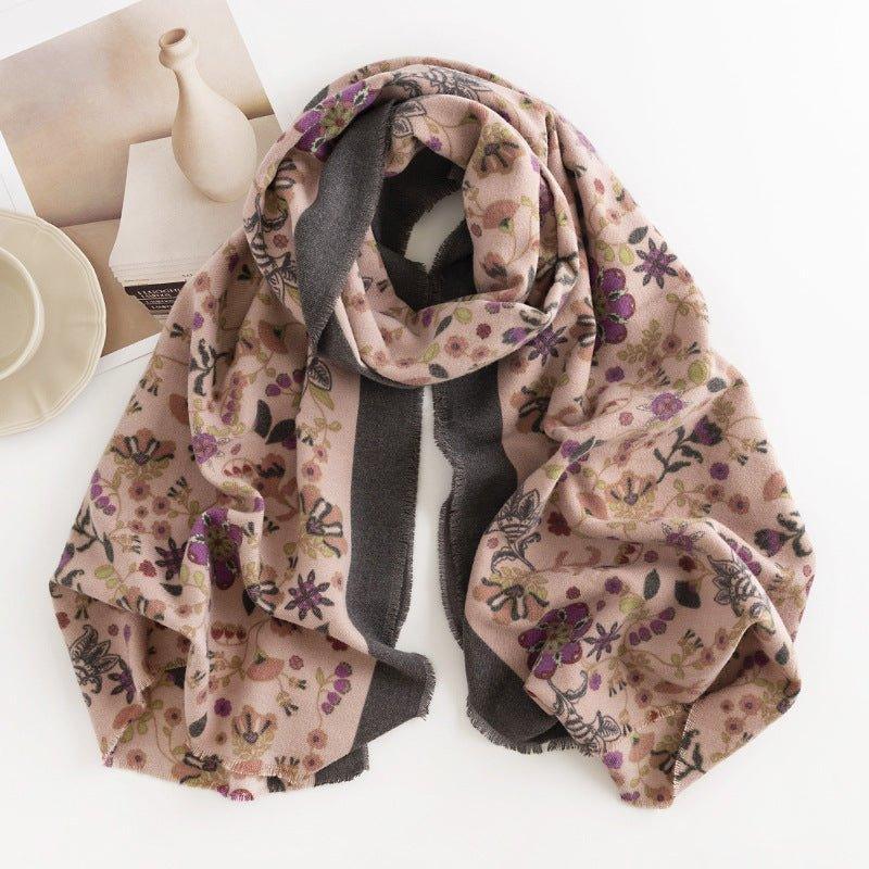 Winter Faux Cashmere Scarf with Daisy Print - Cozy Women's Wrap for Cold Weather | Perfect for Thanksgiving & Halloween - Coscosmos