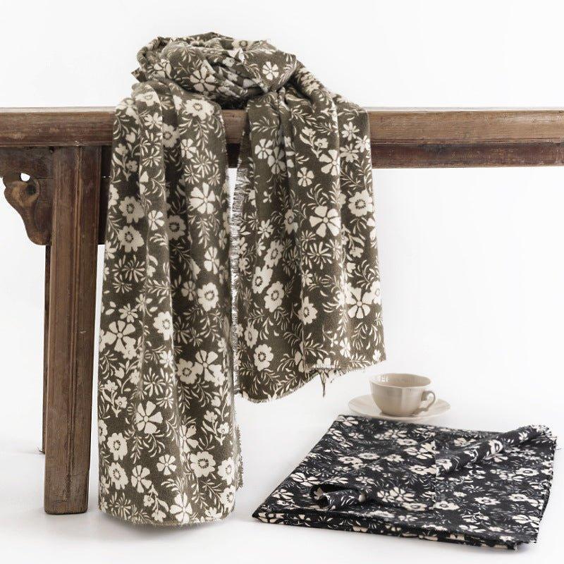 Winter Faux Cashmere Scarf with Daisy Print - Cozy Women's Wrap for Cold Weather | Perfect for Thanksgiving & Halloween - Coscosmos