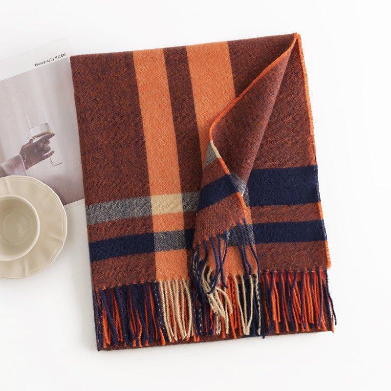 Winter Plaid Scarf with Tassels | Cozy Faux Cashmere Scarf for Women | Warm Shawl for Thanksgiving & Halloween - Coscosmos