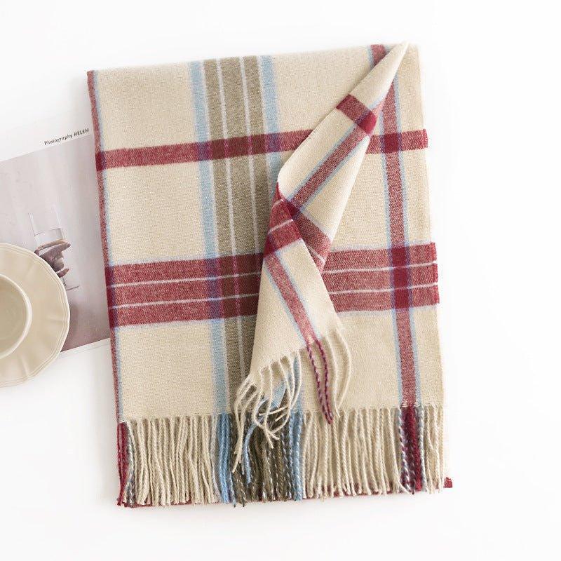 Winter Plaid Scarf with Tassels | Cozy Faux Cashmere Scarf for Women | Warm Shawl for Thanksgiving & Halloween - Coscosmos