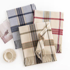 Winter Plaid Scarf with Tassels | Cozy Faux Cashmere Scarf for Women | Warm Shawl for Thanksgiving & Halloween - Coscosmos