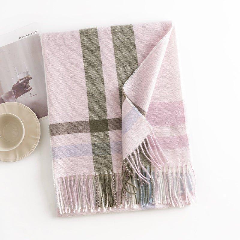 Winter Plaid Scarf with Tassels | Cozy Faux Cashmere Scarf for Women | Warm Shawl for Thanksgiving & Halloween - Coscosmos