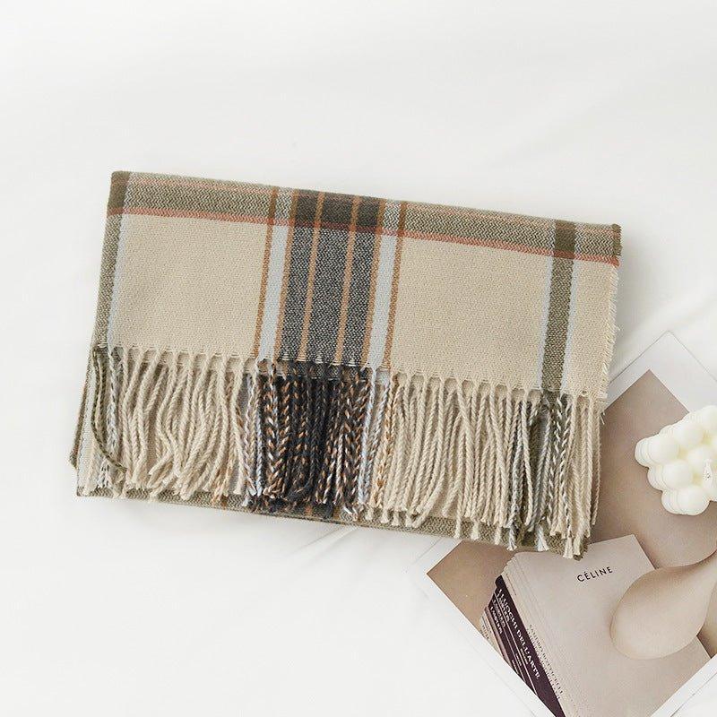 Winter Plaid Scarf with Tassels | Cozy Faux Cashmere Scarf for Women | Warm Shawl for Thanksgiving & Halloween - Coscosmos