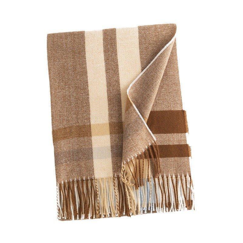 Winter Plaid Scarf with Tassels | Cozy Faux Cashmere Scarf for Women | Warm Shawl for Thanksgiving & Halloween - Coscosmos