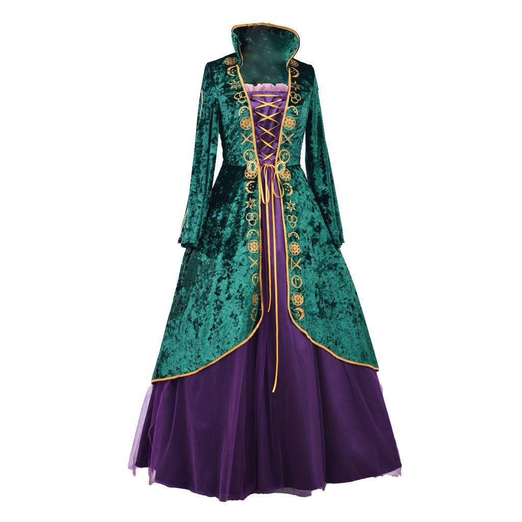 Witch Cosplay Costume Dress | Medieval Green Renaissance Robe Set for Women | Movie & TV - Inspired Halloween Costume - Coscosmos