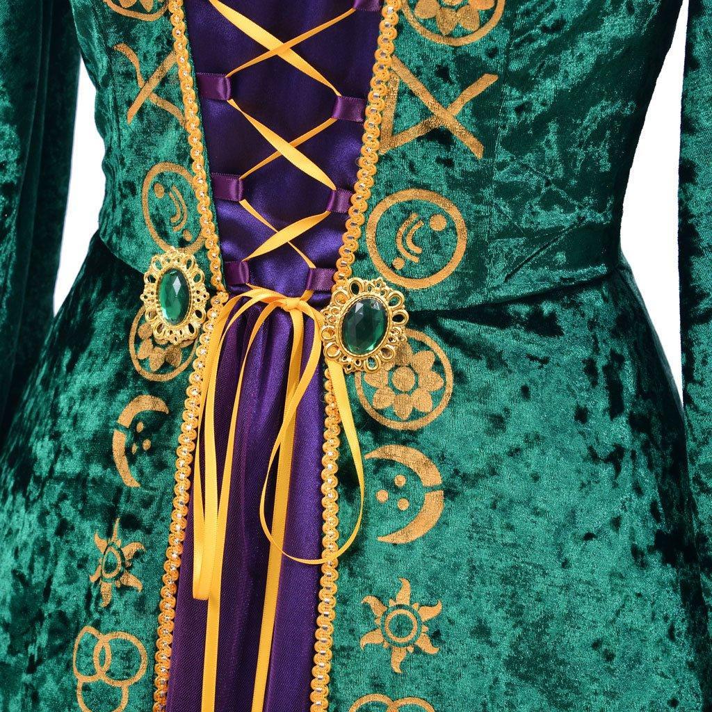 Witch Cosplay Costume Dress | Medieval Green Renaissance Robe Set for Women | Movie & TV - Inspired Halloween Costume - Coscosmos