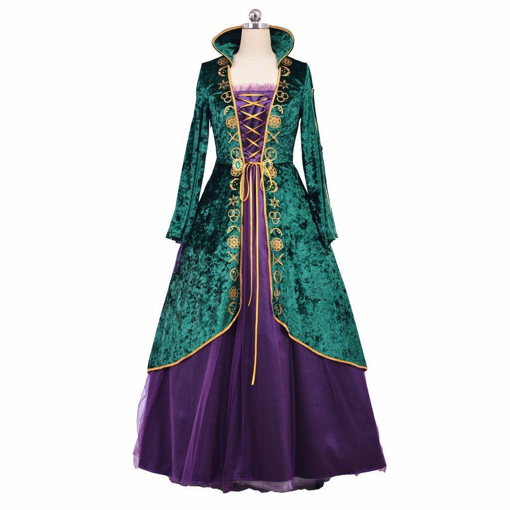 Witch Cosplay Costume Dress | Medieval Green Renaissance Robe Set for Women | Movie & TV - Inspired Halloween Costume - Coscosmos