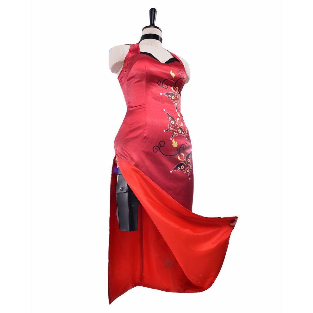 Women's Ada Wong Cosplay Costume Red Printed Cheongsam Dress | Resident Evil Movie & Game Cosplay Outfit - Coscosmos