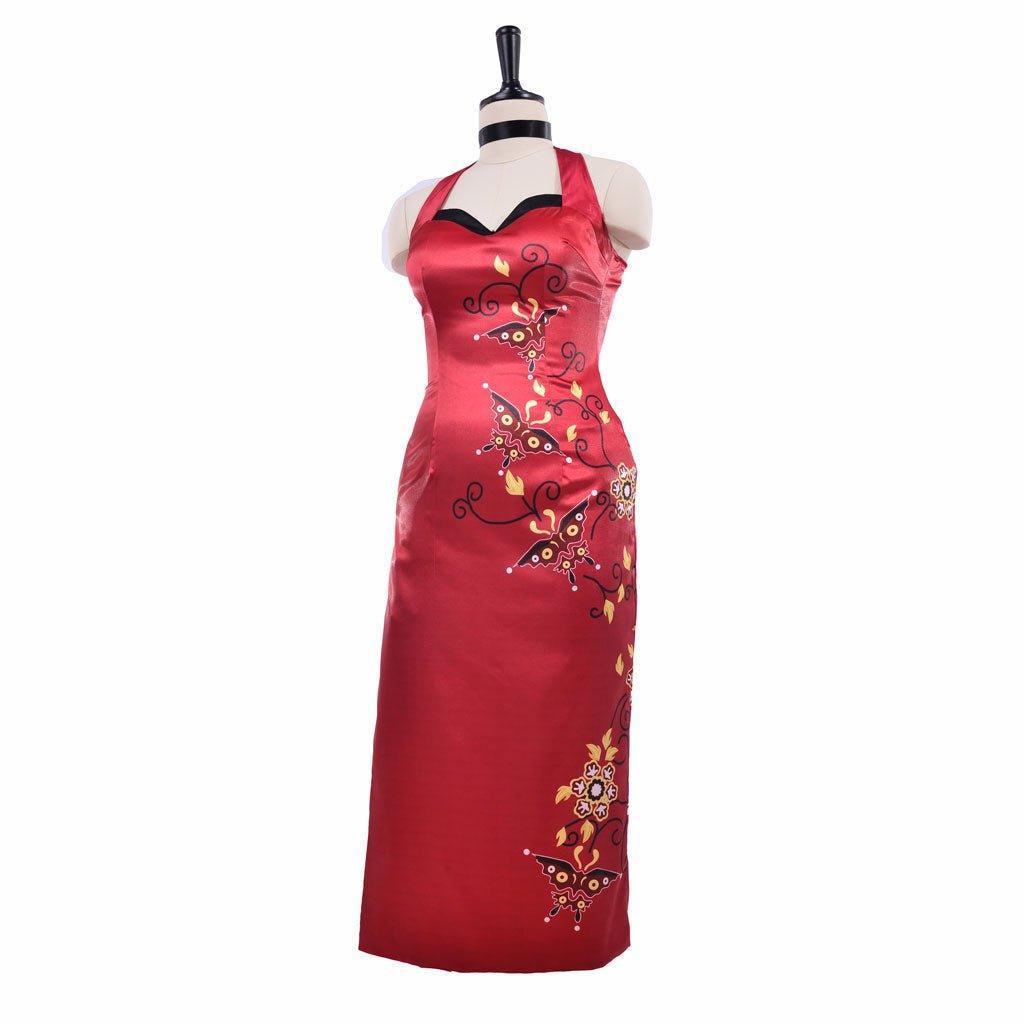 Women's Ada Wong Cosplay Costume Red Printed Cheongsam Dress | Resident Evil Movie & Game Cosplay Outfit - Coscosmos