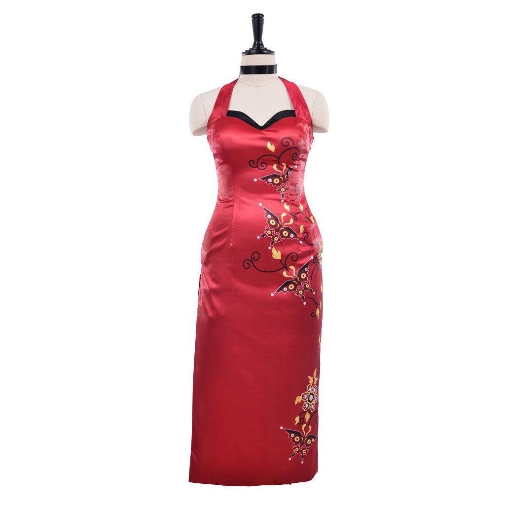 Women's Ada Wong Cosplay Costume Red Printed Cheongsam Dress | Resident Evil Movie & Game Cosplay Outfit - Coscosmos