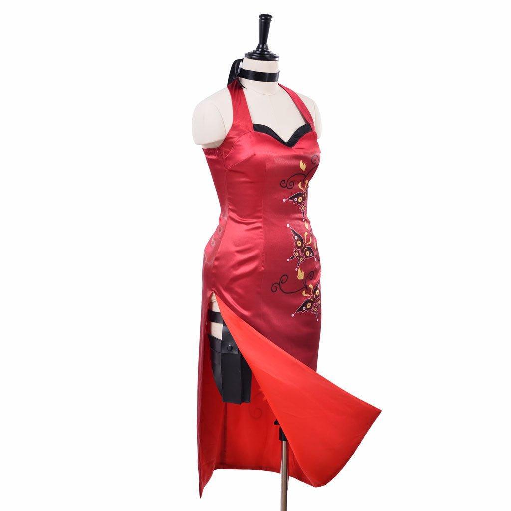 Women's Ada Wong Cosplay Costume Red Printed Cheongsam Dress | Resident Evil Movie & Game Cosplay Outfit - Coscosmos