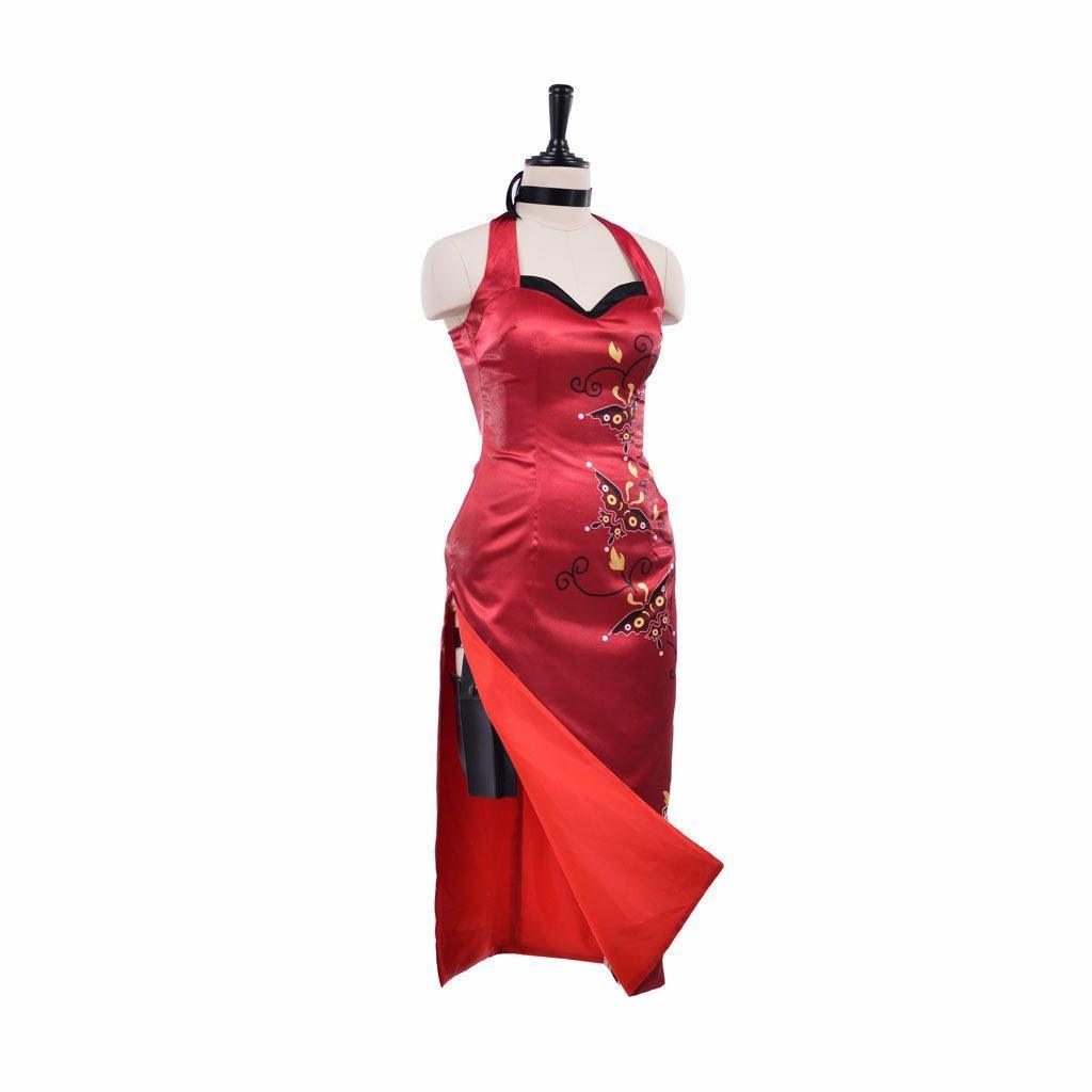 Women's Ada Wong Cosplay Costume Red Printed Cheongsam Dress | Resident Evil Movie & Game Cosplay Outfit - Coscosmos