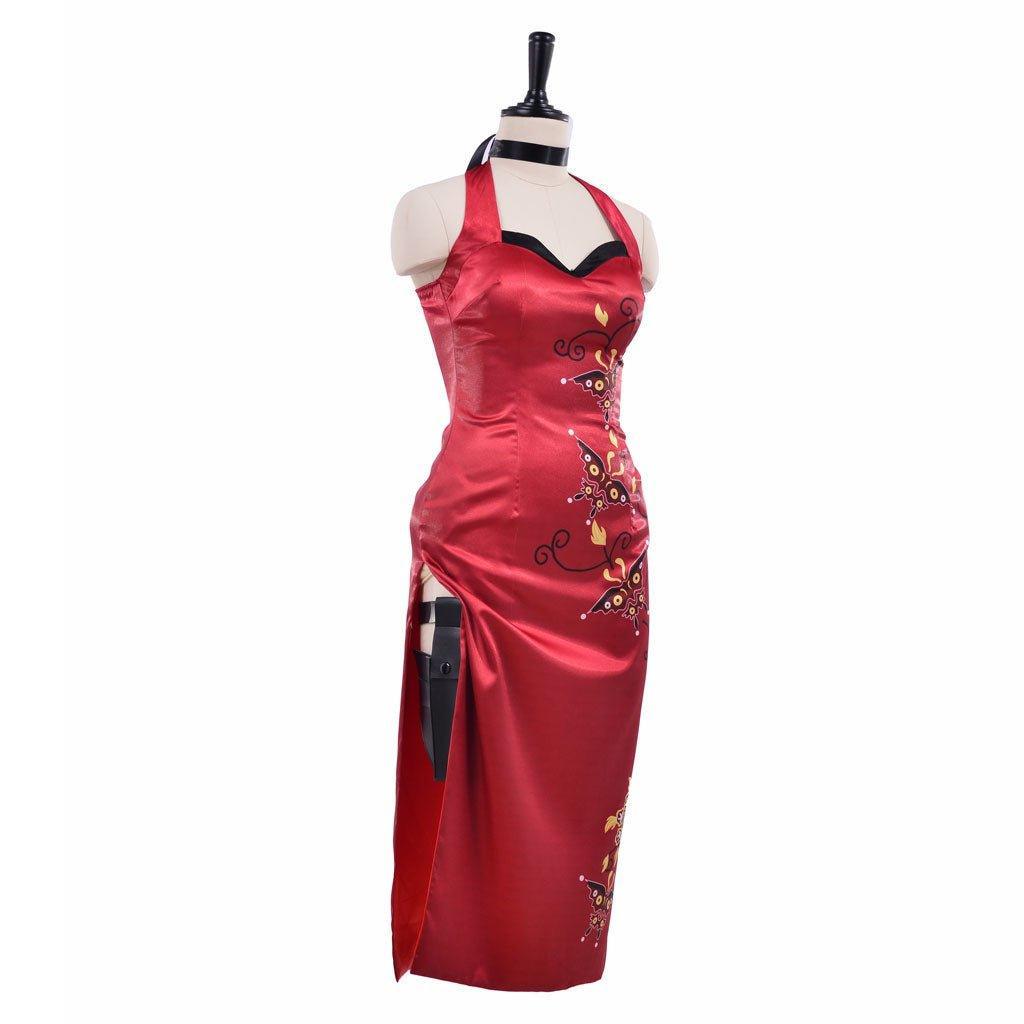 Women's Ada Wong Cosplay Costume Red Printed Cheongsam Dress | Resident Evil Movie & Game Cosplay Outfit - Coscosmos