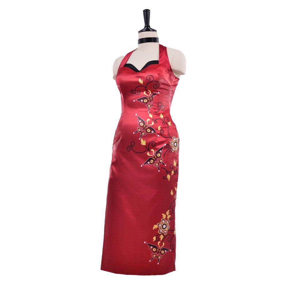 Women's Ada Wong Cosplay Costume Red Printed Cheongsam Dress | Resident Evil Movie & Game Cosplay Outfit - Coscosmos