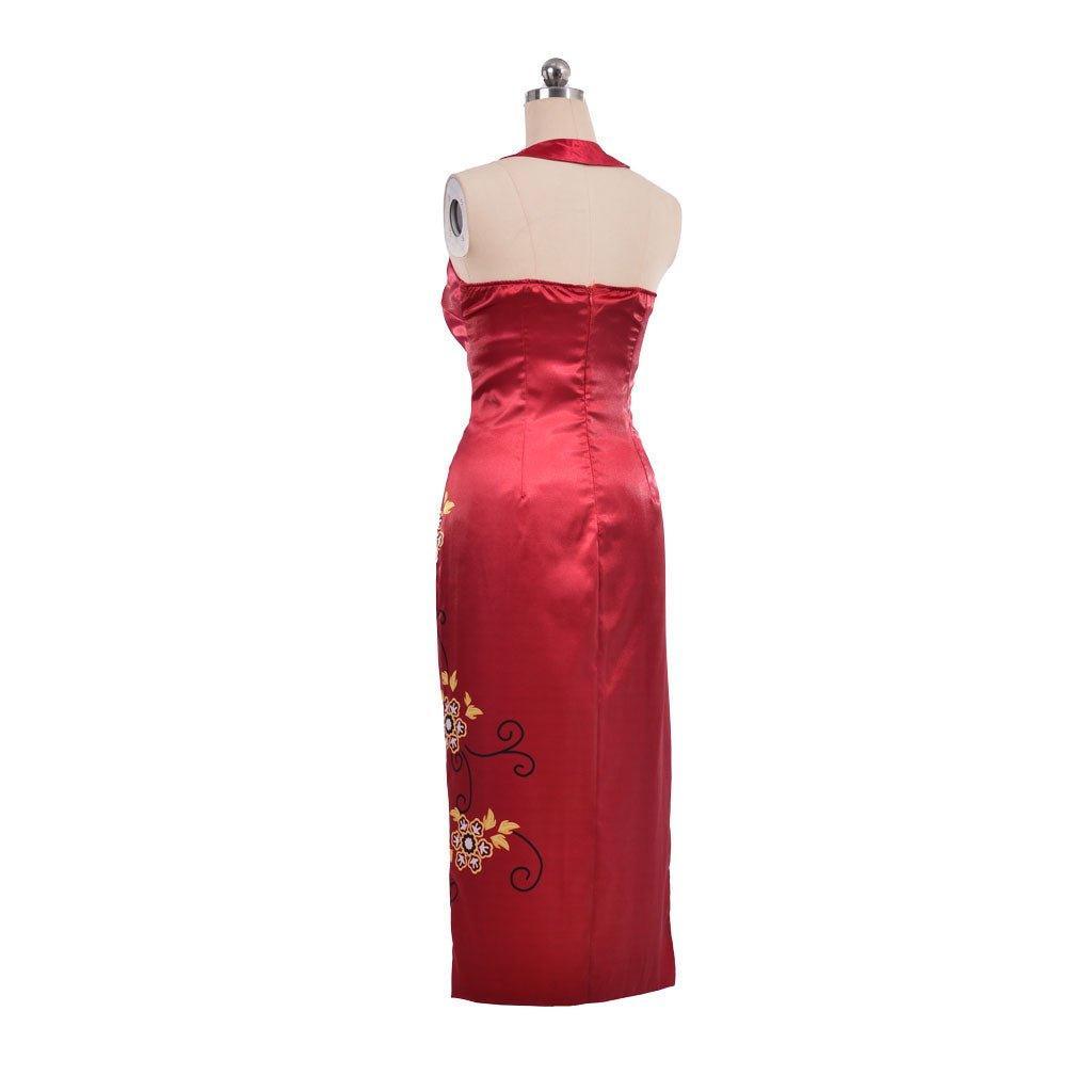 Women's Ada Wong Cosplay Costume Red Printed Cheongsam Dress | Resident Evil Movie & Game Cosplay Outfit - Coscosmos