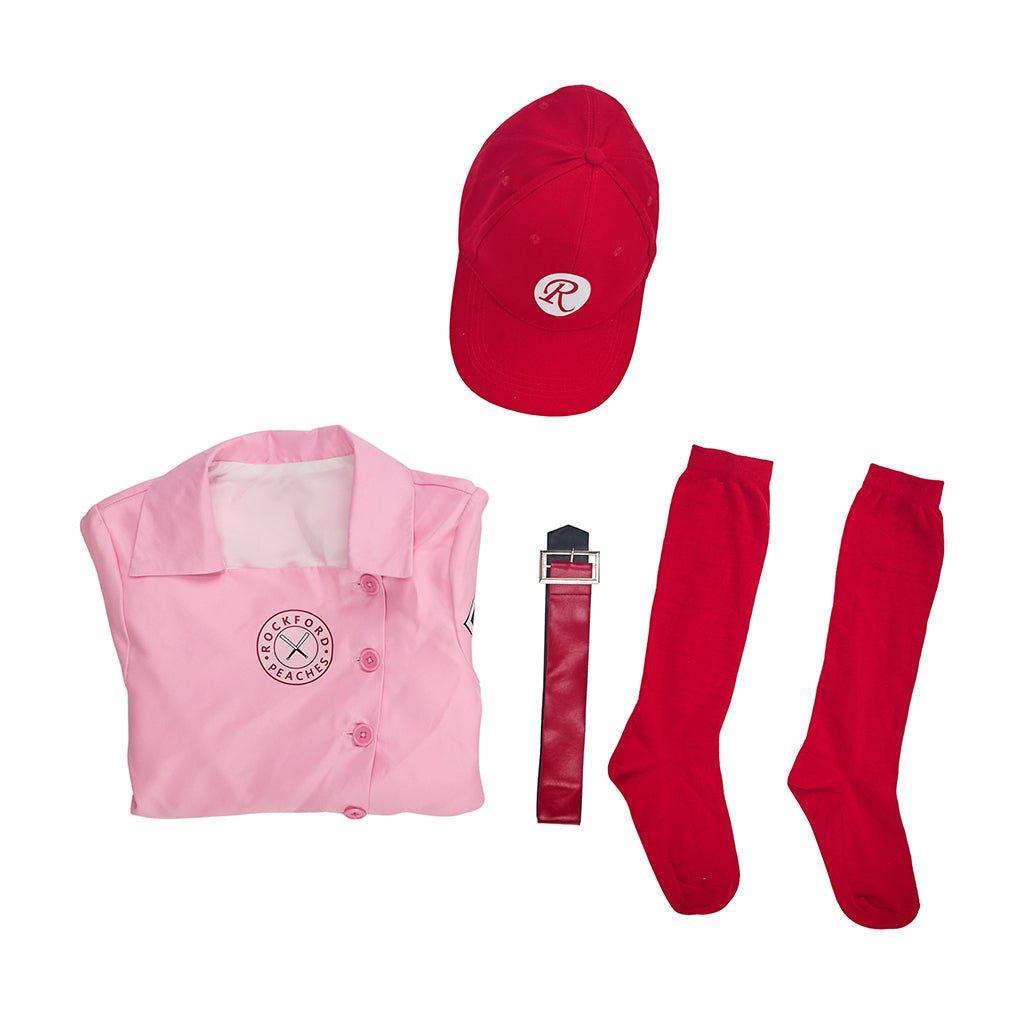 Women's Baseball League Dottie Costume | Pink Dress Cosplay Uniform Set for Halloween & Themed Parties - Coscosmos