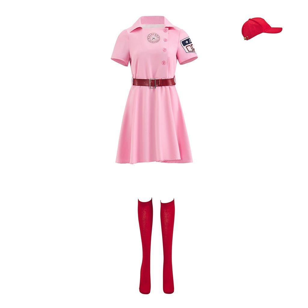 Women's Baseball League Dottie Costume | Pink Dress Cosplay Uniform Set for Halloween & Themed Parties - Coscosmos