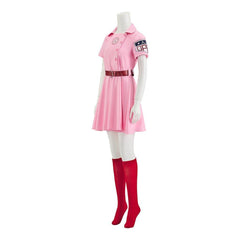 Women's Baseball League Dottie Costume | Pink Dress Cosplay Uniform Set for Halloween & Themed Parties - Coscosmos