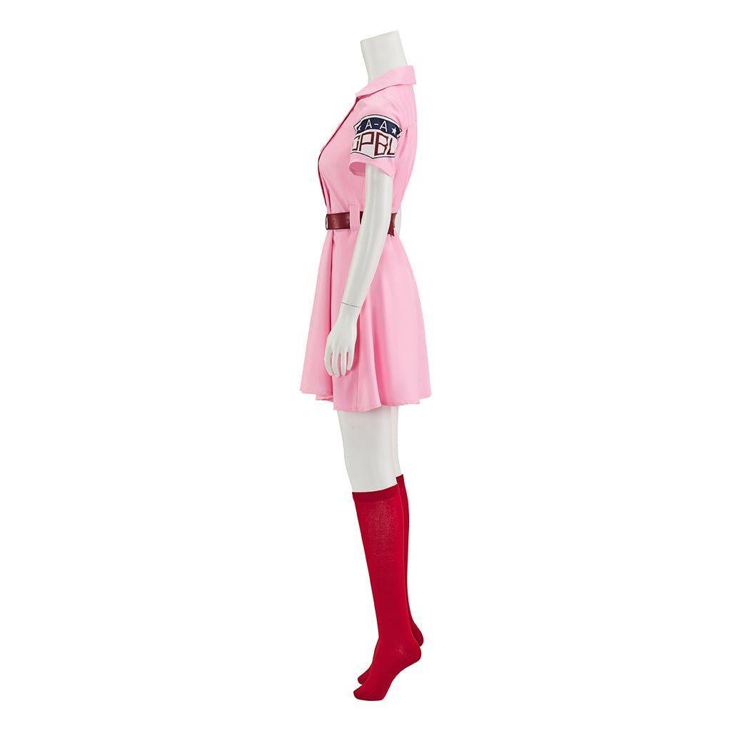 Women's Baseball League Dottie Costume | Pink Dress Cosplay Uniform Set for Halloween & Themed Parties - Coscosmos