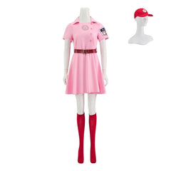 Women's Baseball League Dottie Costume | Pink Dress Cosplay Uniform Set for Halloween & Themed Parties - Coscosmos