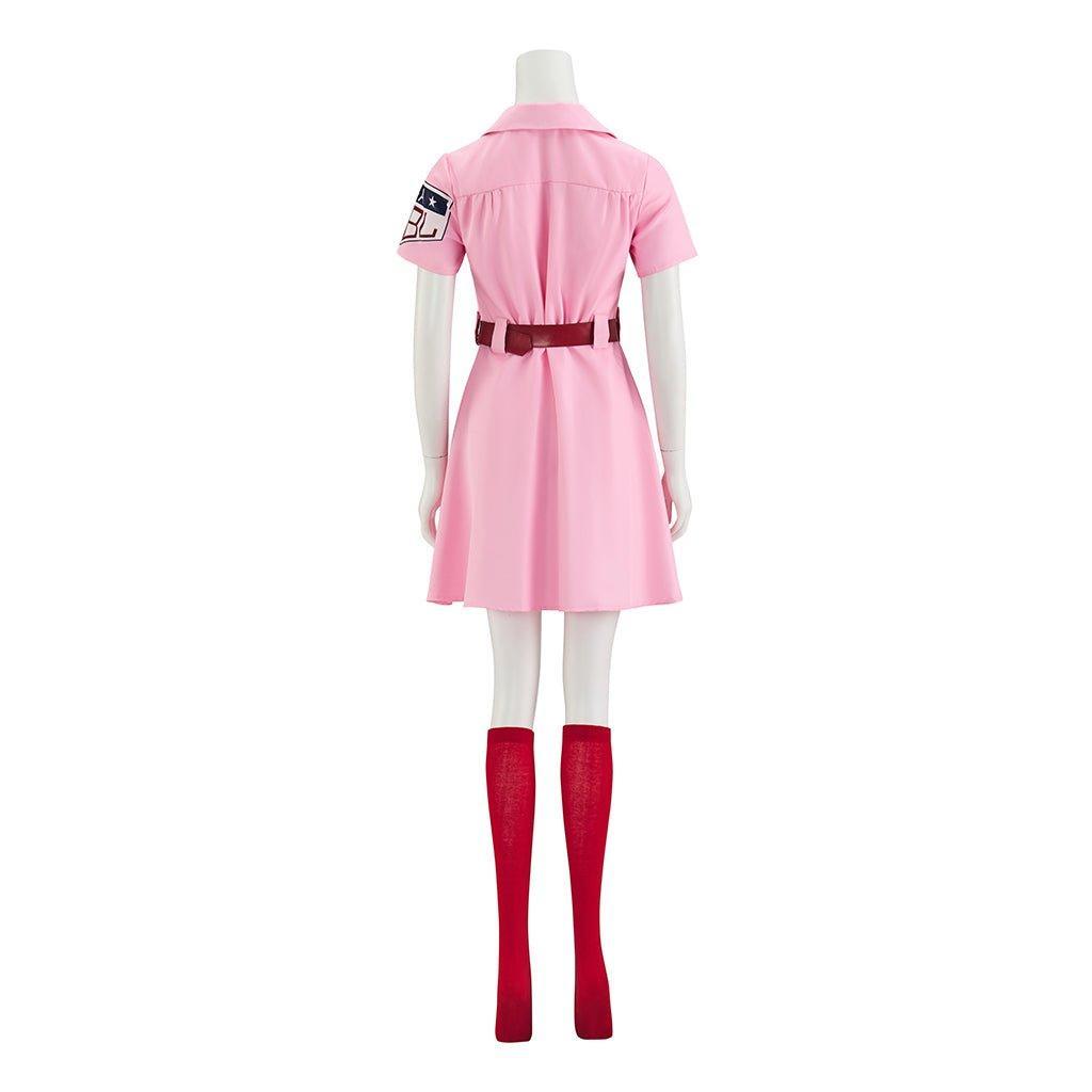 Women's Baseball League Dottie Costume | Pink Dress Cosplay Uniform Set for Halloween & Themed Parties - Coscosmos