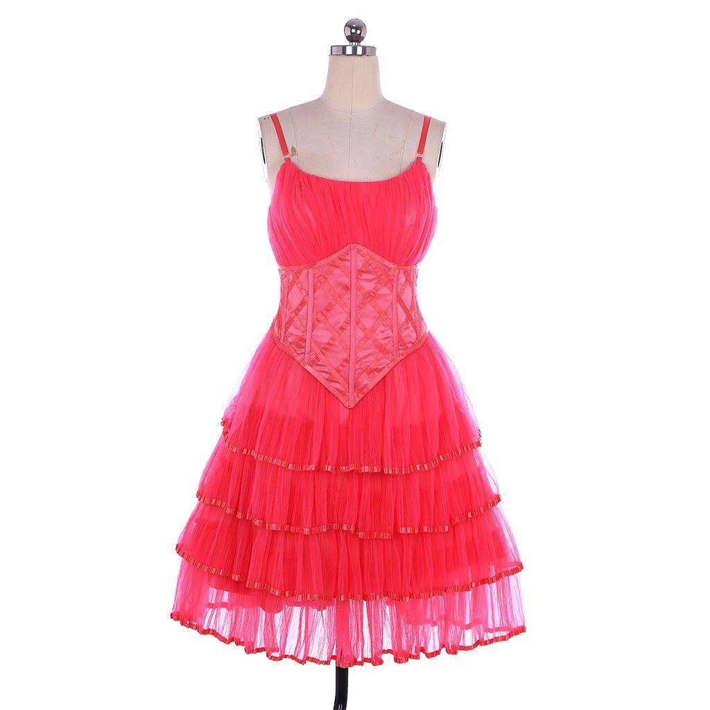 Women's Glinda The Good Witch Cosplay Costume Pink Lace Tulle Suspender Dress - Coscosmos