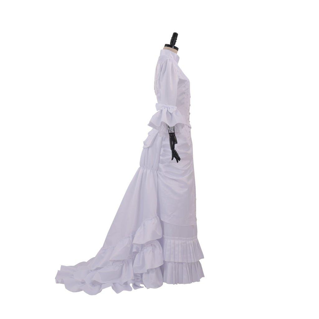 Women's Medieval Victorian Civil War White Dress | Baroque Ruffle Bustle Ball Gown - Coscosmos